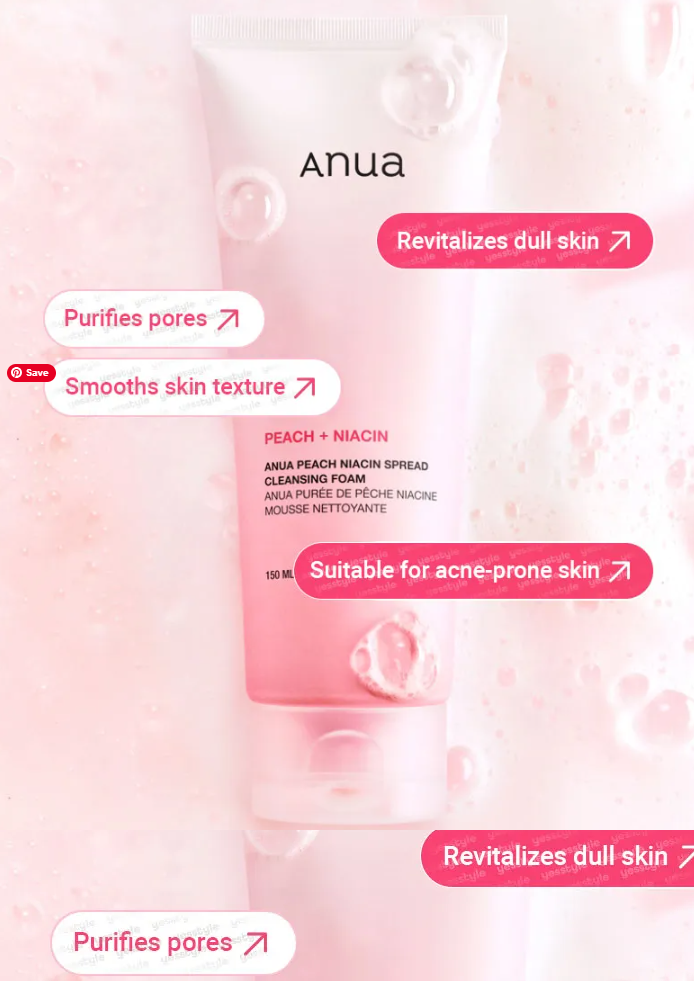 Anua - Peach Niacin Spread Cleansing Foam - Mousse nettoyante éclaircissante My Korean BeautyKorean skincare Glow up
