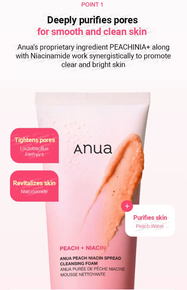 Anua - Peach Niacin Spread Cleansing Foam - Mousse nettoyante éclaircissante My Korean BeautyKorean skincare Glow up